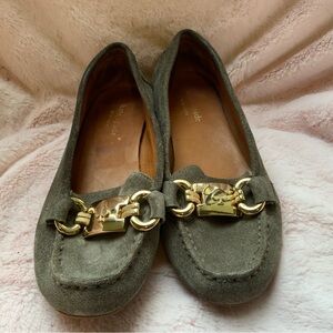 Kate Spade Green Suede Loafers with Gold Details Sz 5 M